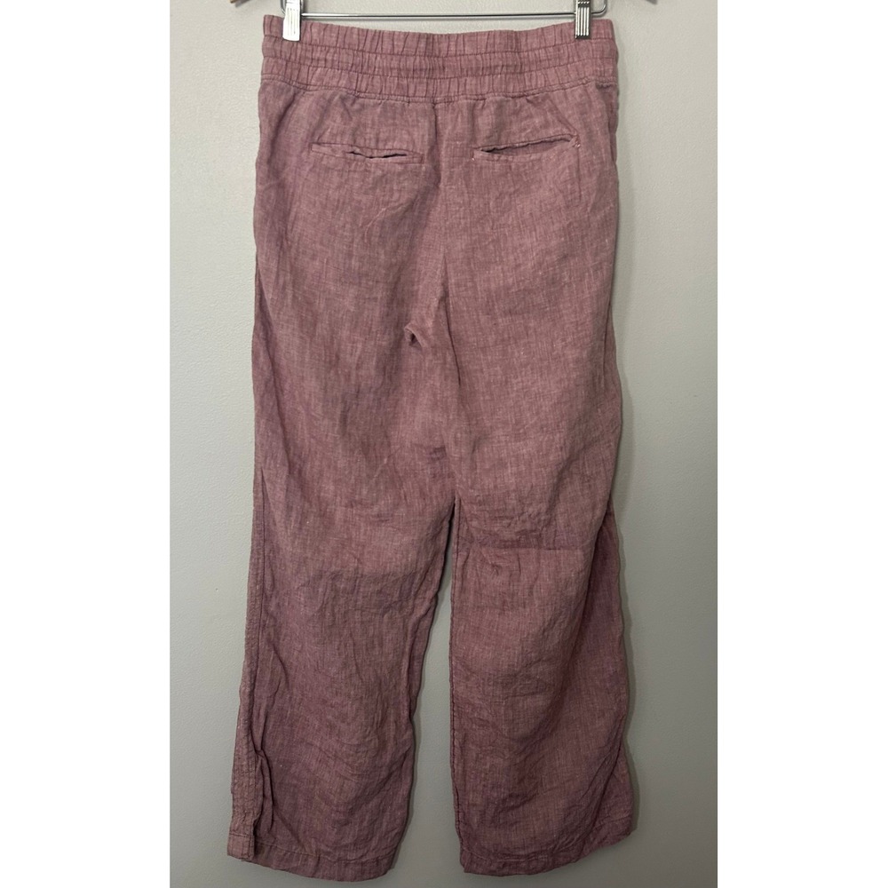Athleta Pants Womens 10 100% Linen Cabo Wide Leg Mauve Rose Wood Drawstring - Picture 3 of 9